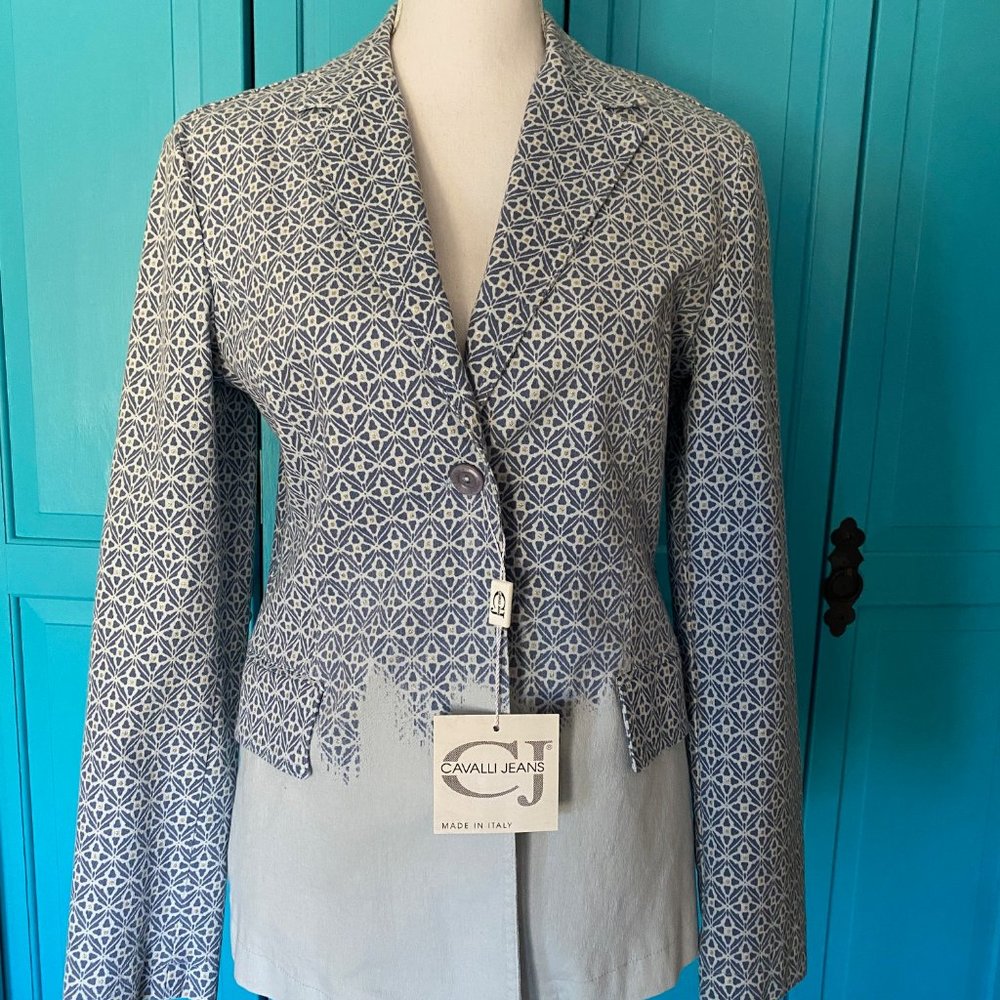 NWT Roberto Cavalli Jeans Blue & White Blazer Sz 44